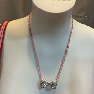 Hot Topic Silver and Pink Bow Necklace